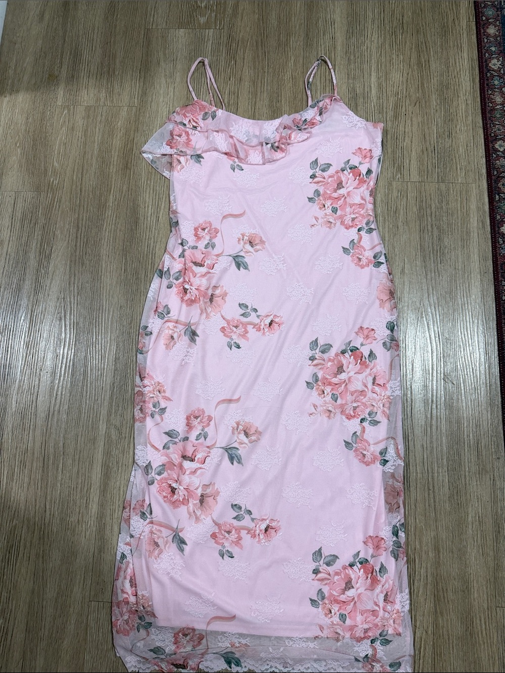 New Steve Madden Pink Floral Ruffle Slip Dress XL